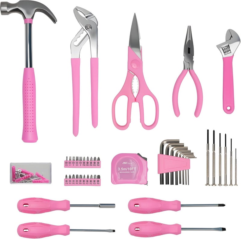 ANXTECH Pink Tool Set for Women, 136-Piece Household Small Tool Set, Toolbox Storage for Home Repairs, Portable Hand Tool Kit for Home Car College - Image 2